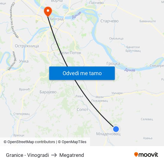 Granice - Vinogradi to Megatrend map