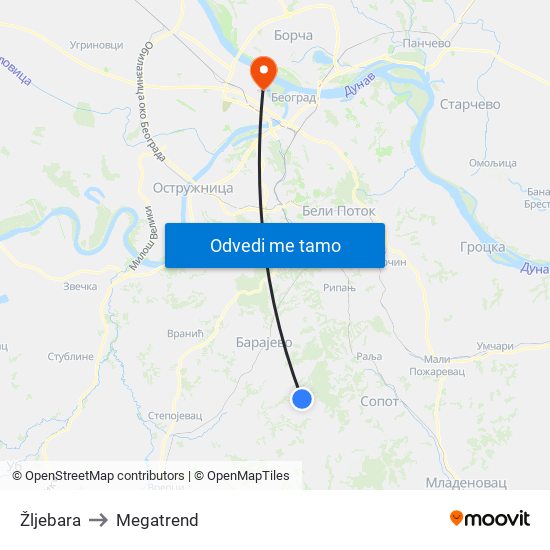 Žljebara to Megatrend map