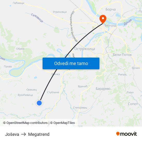 Joševa to Megatrend map