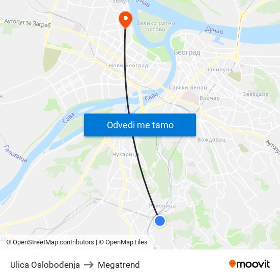 Ulica Oslobođenja to Megatrend map