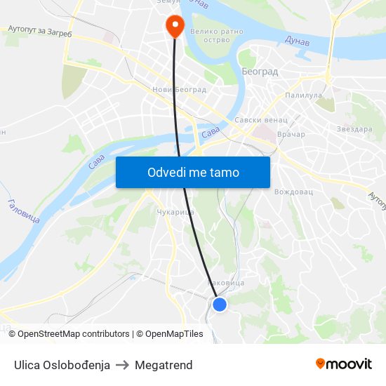 Ulica Oslobođenja to Megatrend map