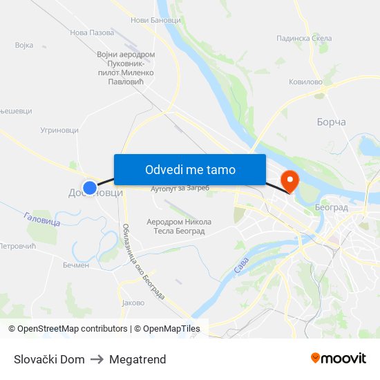Slovački Dom to Megatrend map