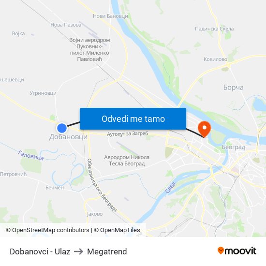 Dobanovci - Ulaz to Megatrend map