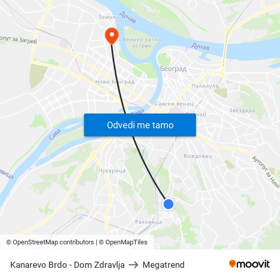 Kanarevo Brdo - Dom Zdravlja to Megatrend map
