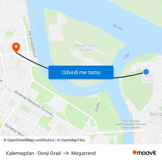 Kalemegdan - Donji Grad to Megatrend map
