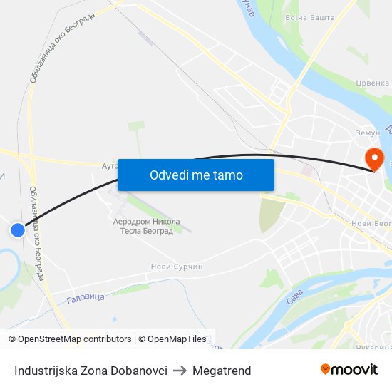 Industrijska Zona Dobanovci to Megatrend map