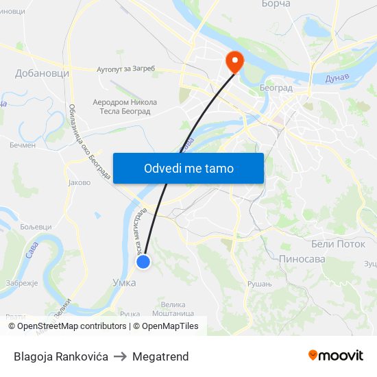 Blagoja Rankovića to Megatrend map