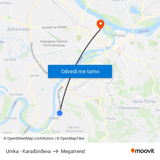 Umka - Karađorđeva to Megatrend map