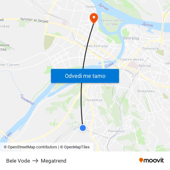 Bele Vode to Megatrend map