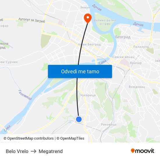 Belo Vrelo to Megatrend map