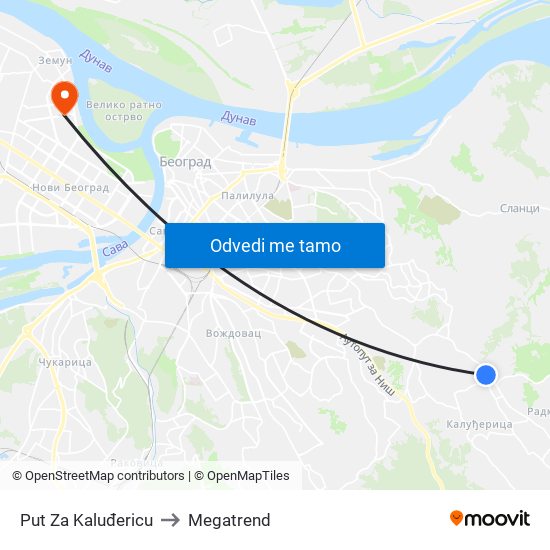 Put Za Kaluđericu to Megatrend map
