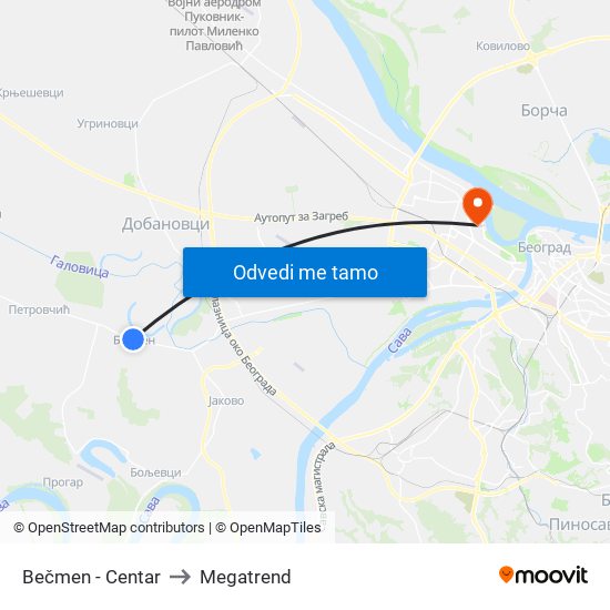 Bečmen - Centar to Megatrend map