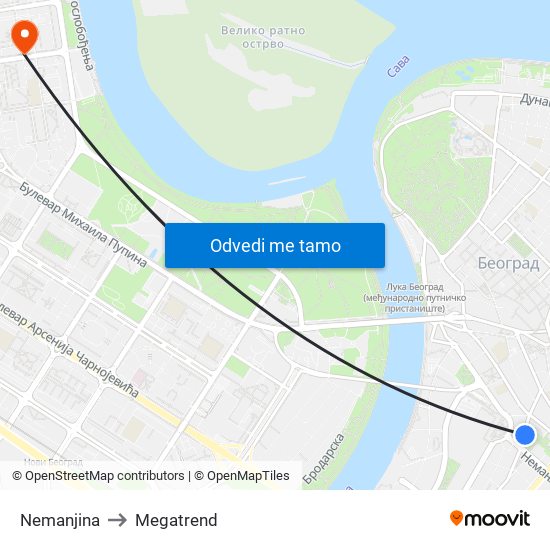 Nemanjina to Megatrend map