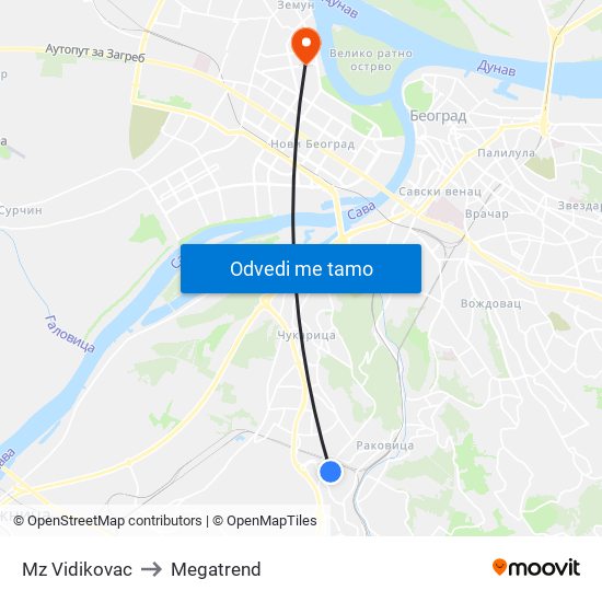 Mz Vidikovac to Megatrend map