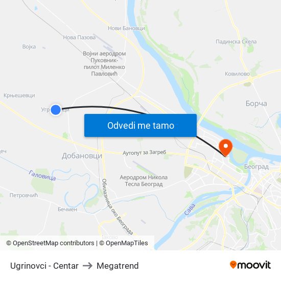 Ugrinovci - Centar to Megatrend map