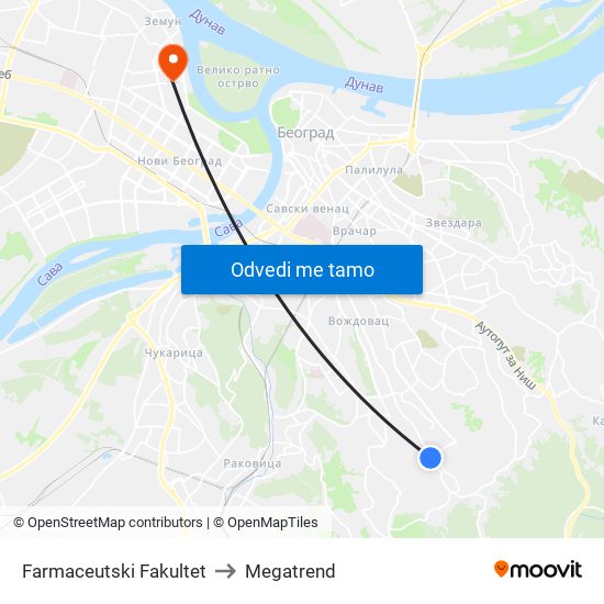 Farmaceutski Fakultet to Megatrend map