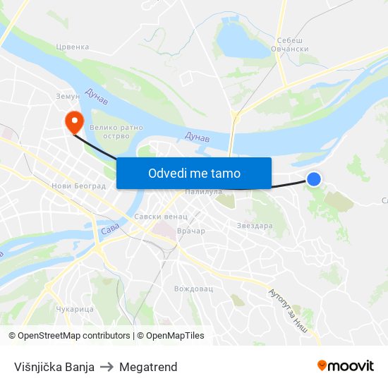 Višnjička Banja to Megatrend map