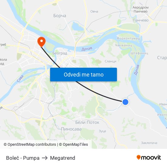 Boleč - Pumpa to Megatrend map