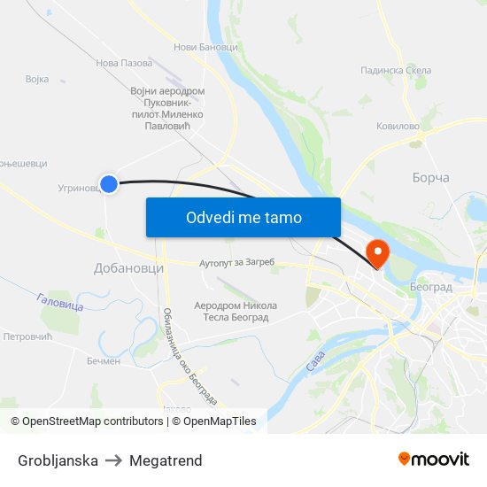 Grobljanska to Megatrend map