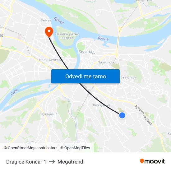 Dragice Končar 1 to Megatrend map