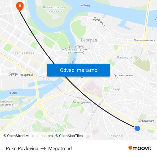 Peke Pavlovića to Megatrend map