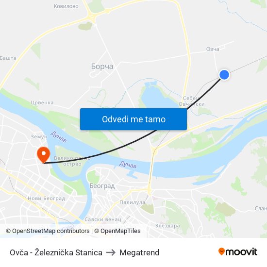 Ovča - Železnička Stanica to Megatrend map