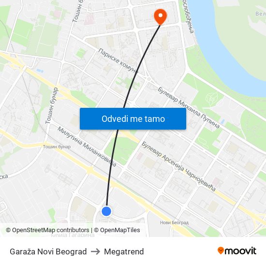 Garaža Novi Beograd to Megatrend map