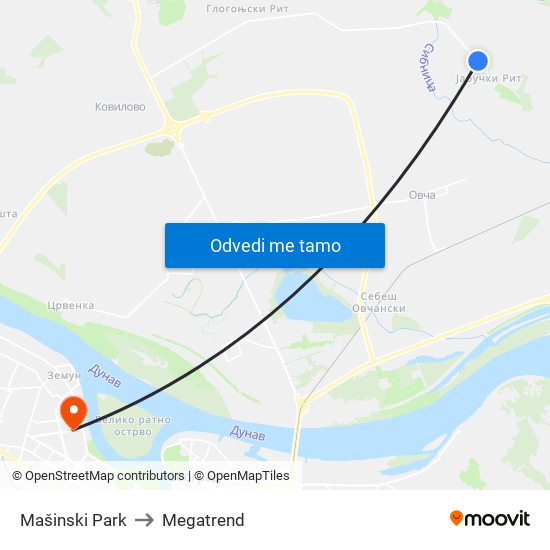 Mašinski Park to Megatrend map