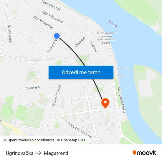 Ugrinovačka to Megatrend map