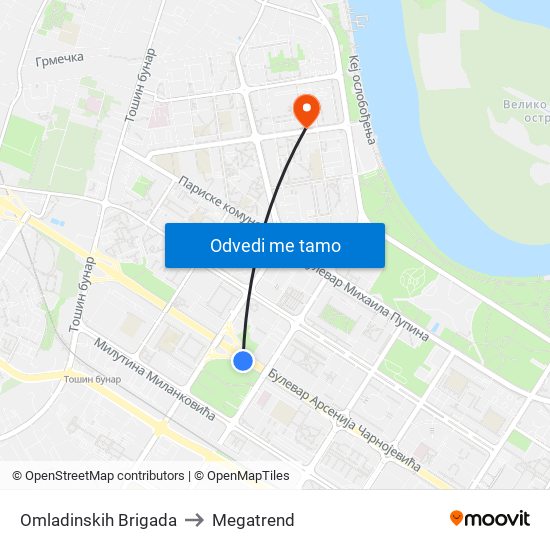 Omladinskih Brigada to Megatrend map