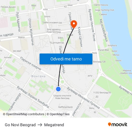 Go Novi Beograd to Megatrend map