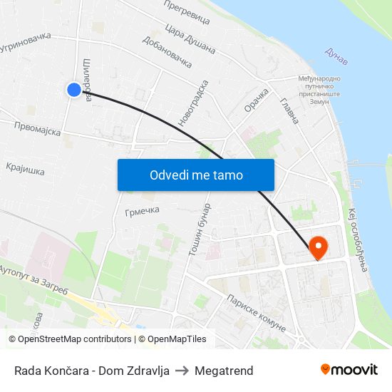 Rada Končara - Dom Zdravlja to Megatrend map