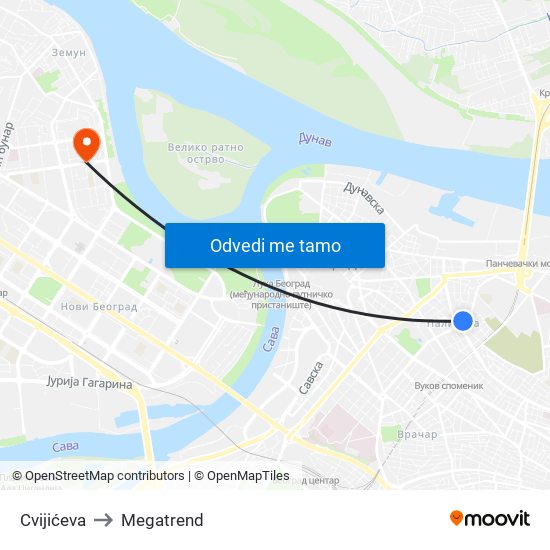 Cvijićeva to Megatrend map
