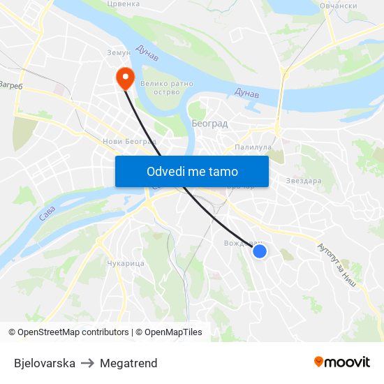 Bjelovarska to Megatrend map