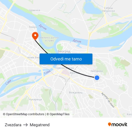 Zvezdara to Megatrend map