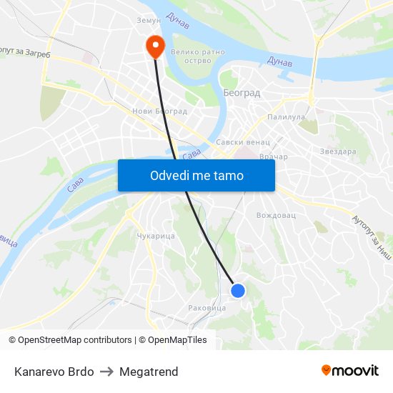 Kanarevo Brdo to Megatrend map