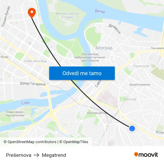 Prešernova to Megatrend map