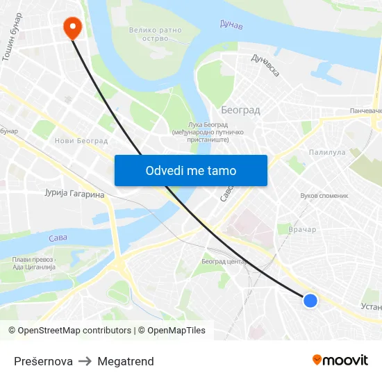 Prešernova to Megatrend map
