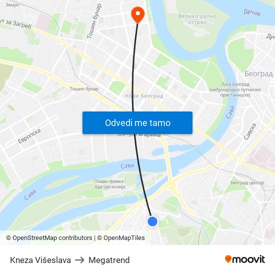 Kneza Višeslava to Megatrend map