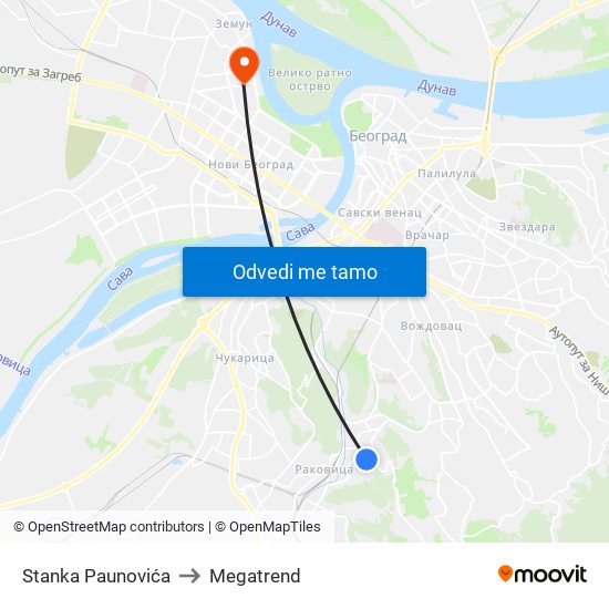 Stanka Paunovića to Megatrend map