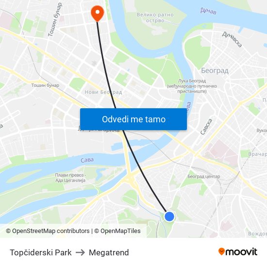 Topčiderski Park to Megatrend map