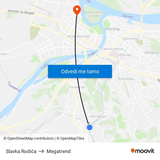 Slavka Rodića to Megatrend map