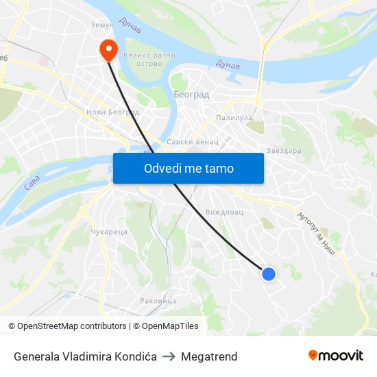 Generala Vladimira Kondića to Megatrend map