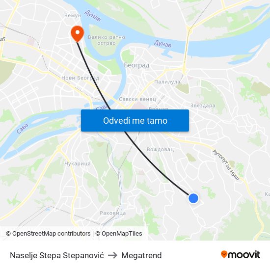 Naselje Stepa Stepanović to Megatrend map