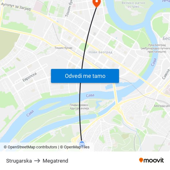 Strugarska to Megatrend map