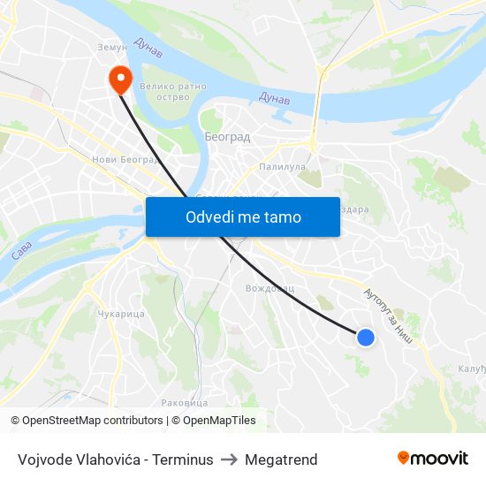 Vojvode Vlahovića - Terminus to Megatrend map