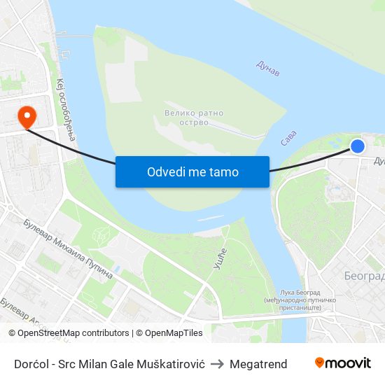 Dorćol - Src Milan Gale Muškatirović to Megatrend map