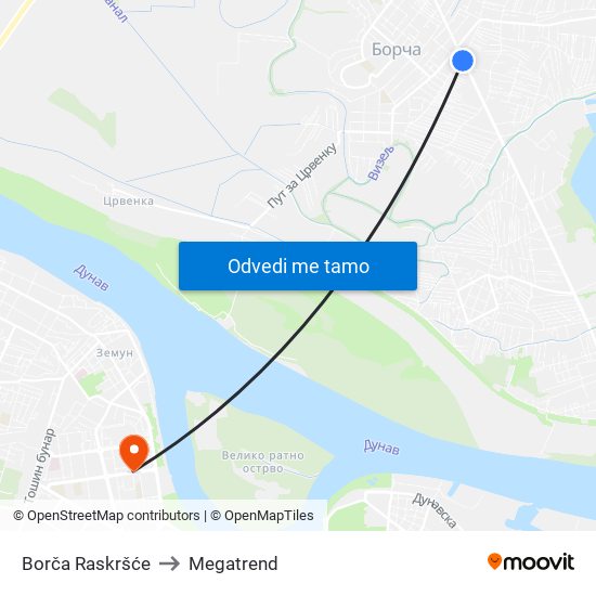 Borča Raskršće to Megatrend map