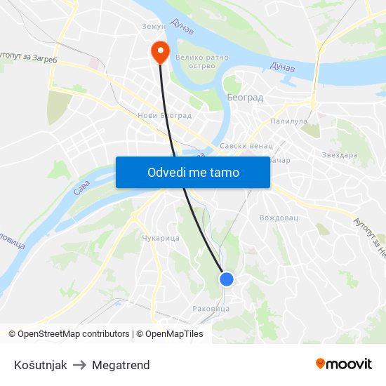 Košutnjak to Megatrend map