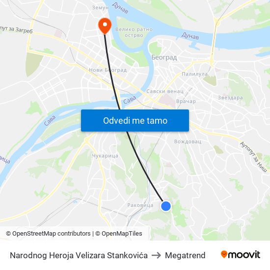 Narodnog Heroja Velizara Stankovića to Megatrend map